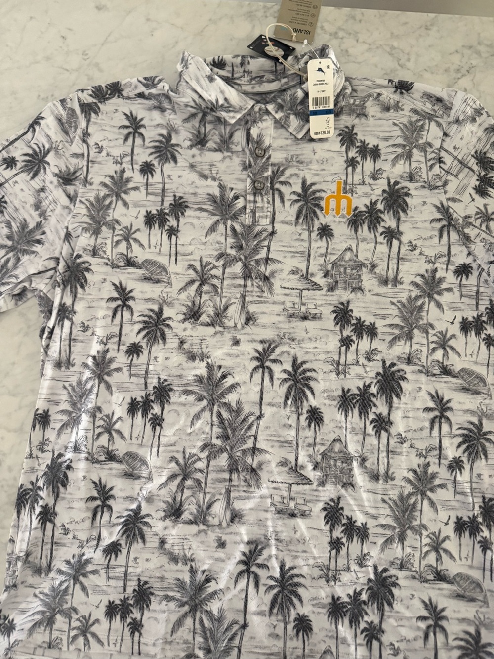 Tommy Bahama seattle mariners White and Gray Palm Print Polo